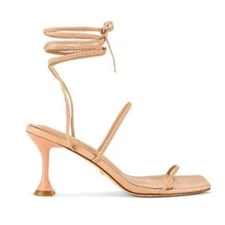 RAYE Roo Leather Heel Sandal in Dark Tan/Nude Women's Size 9 Flared Heel