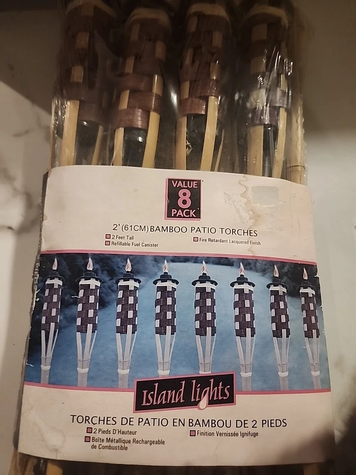 8 Pack Outdoor Bamboo Tiki Torches – 2' Long Yard Decor & Mosquito Repellent - Image 3 of 4