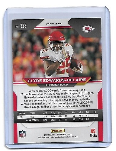 Clyde Edwards-Helaire SP RC ▪ 2020 Prizm LIGHT BLUE Prizm #328 Rookie - Picture 2 of 2