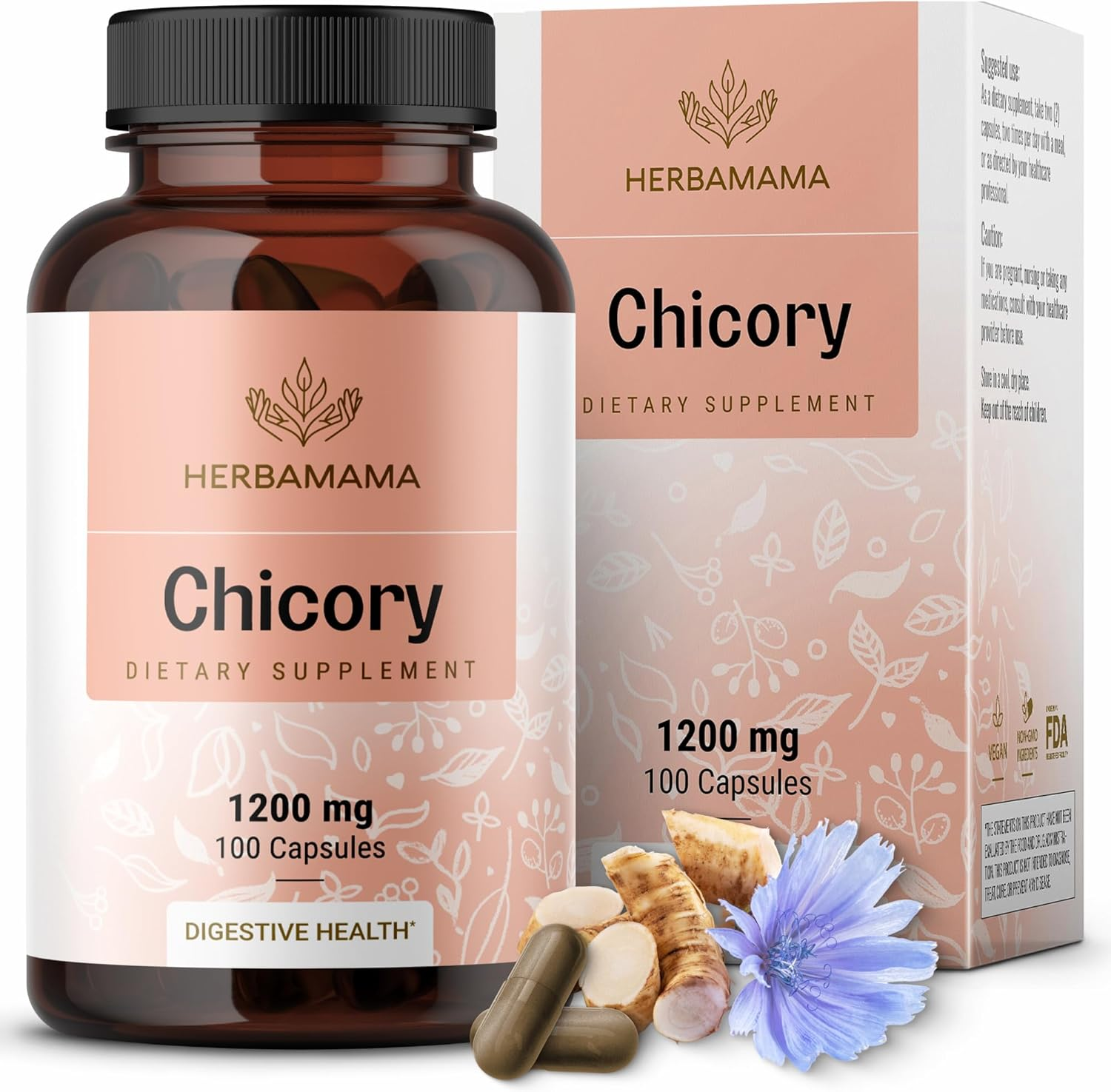 Chicory Inulin Capsules 1200mg for Digestive Health and Prebiotic Support