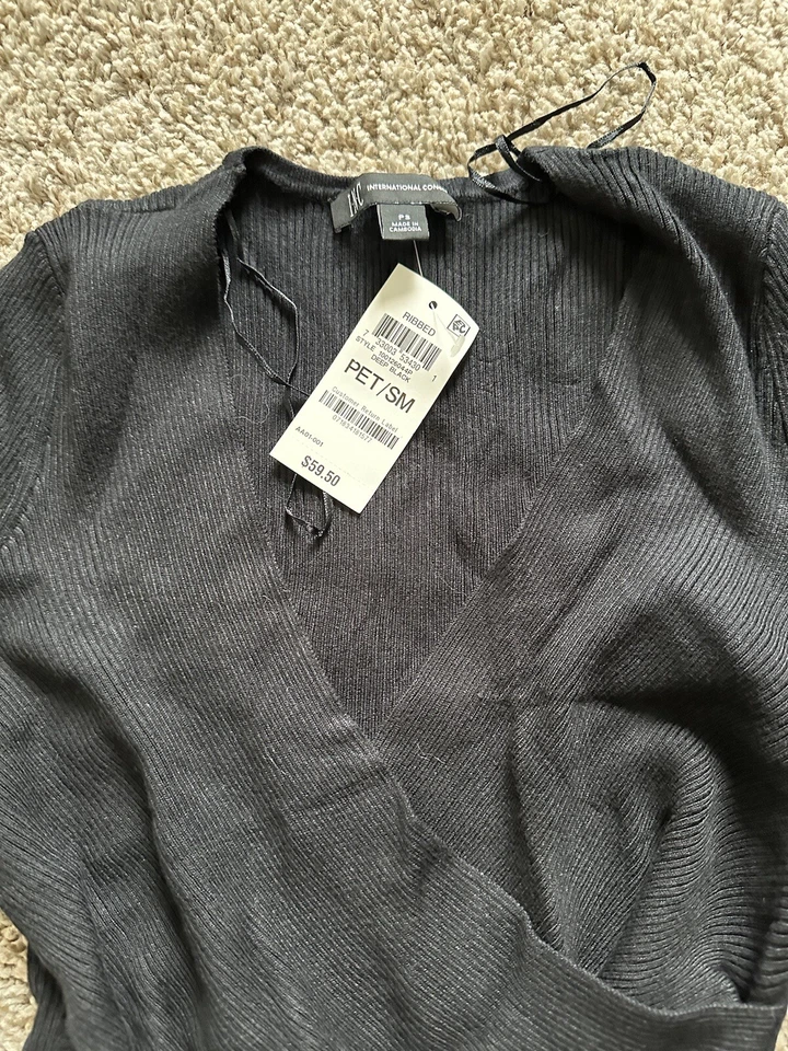 Inc International Concepts Suéter Surplice com nervuras sólidas preto pequeno tamanho PS - Imagem 4 de 4