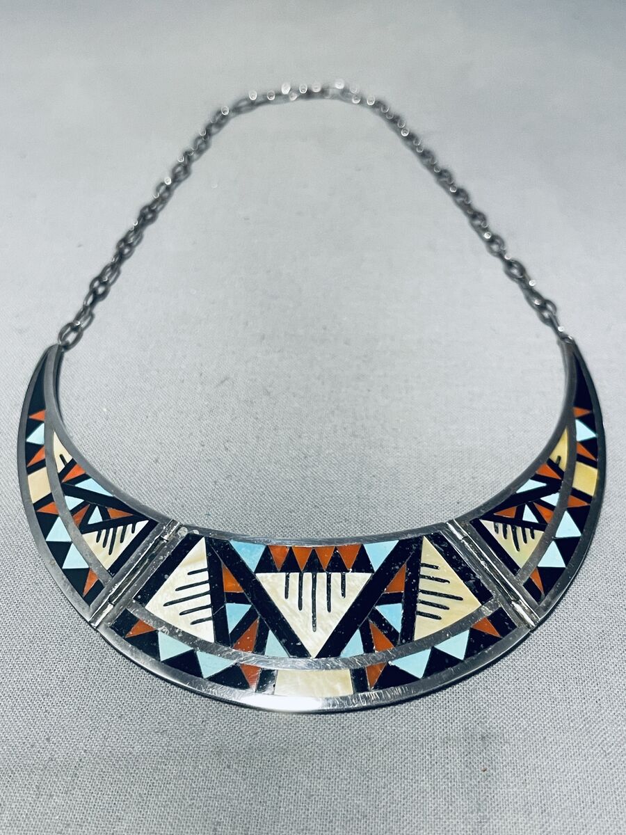 Important Godber Turquoise Zuni Inlay Native American Necklace Important Godber Turquoise Zuni Inlay Native American Necklace