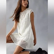 NWT FREE PEOPLE KELSEY MINI DRESS IN IVORY SMALL Fairycore Lace Coquette