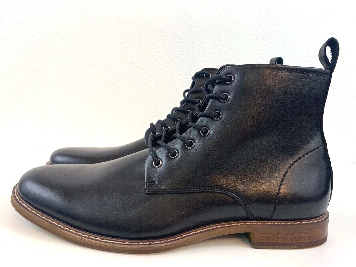 NEW THE RAIL ALBANY BLACK LEATHER PLAIN TOE LACE UP ZIP  display picture 1
