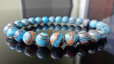 Blue Banded Turquoise Gemstone Bead Bracelet for Men Stretch 8mm AAA - 8"