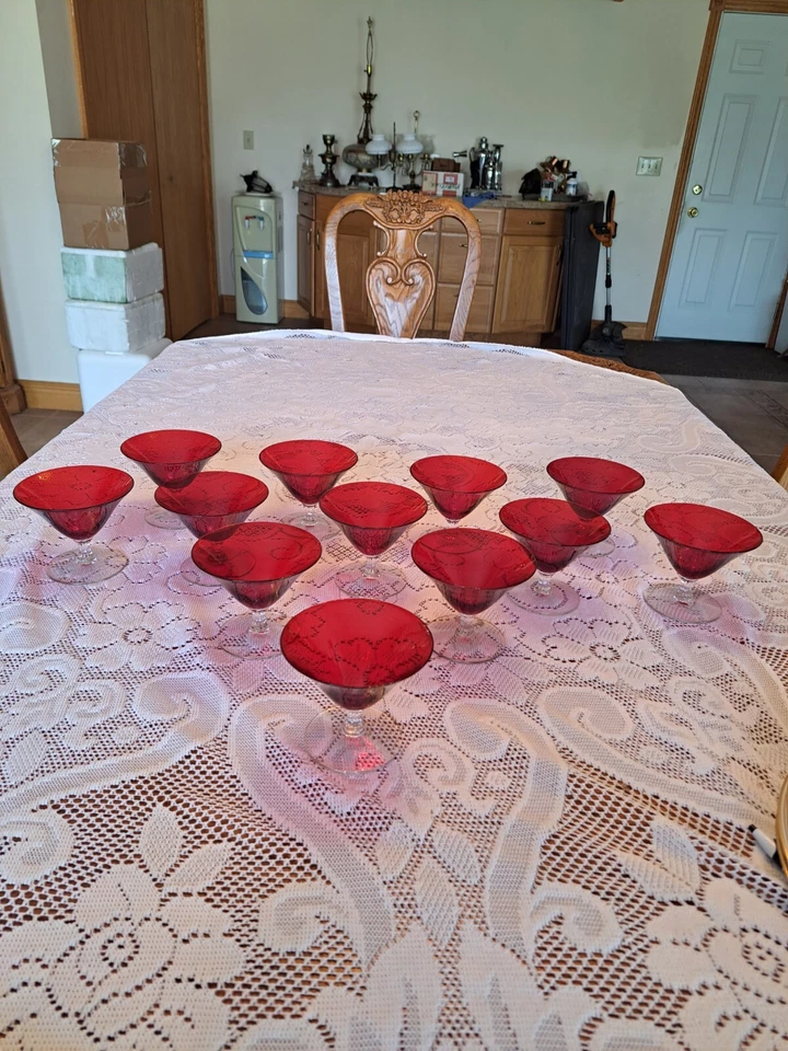 Juego de 12 vasos Morgan Town Rubí Rojo Español Monroe Sherbet Bajo Foto 2 de 4