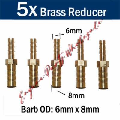 5X Brass 1/4'' 5/16'' 6mm 8mm Straight Reducer Hose Barb Fitting Connector Adapter