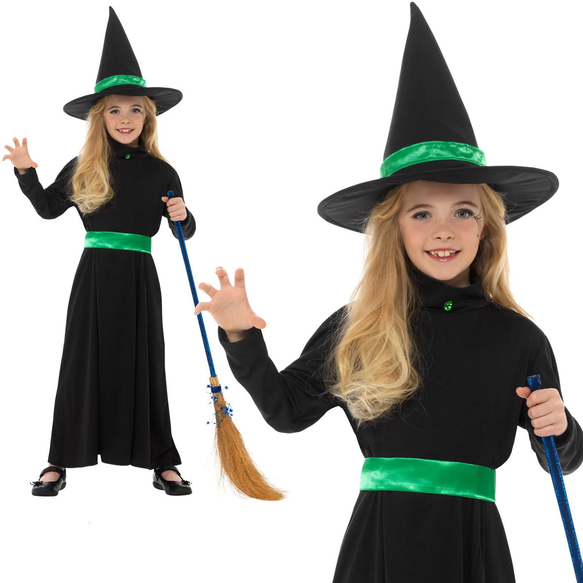 Wicked Disfraz De Bruja + Sombrero Halloween Para Niñas Niños S-L