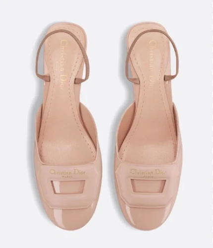 Pompe à talon bloc bout rond Christian Dior Day Slingback en brevet nu taille 38