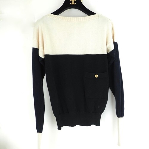 Vintage Chanel 100% Cotton Bi Color Logo Button Sweater Clothing.