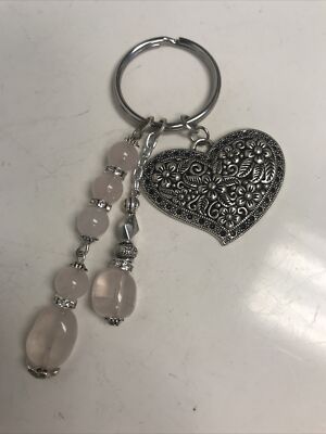 Rose Quartz And Heart Keychain Crystal Spinners 522