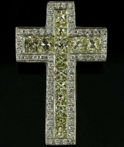  YELLOW DIAMOND CROSS  VS 18 CT GOLD NATURAL EARTH MINED DIAMONDS 