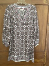 Boden White Pink Green Blue Long Sleeve Linen Dress 2 V Neck