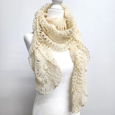 Vintage Crochet Shawl Scarf Ivory White Handmade Lightweight Boho Victorian