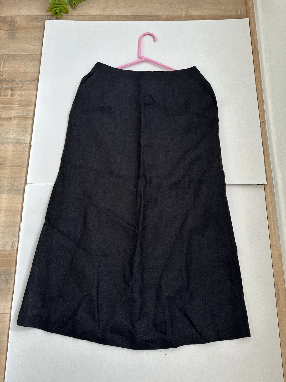 NWOT Talbots Petite Long Solid Black 100% Linen Skirt Lined Pockets Size 4P