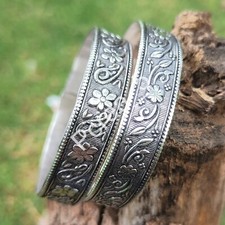 Set of 2 Bangle 925 Sterling Silver Oxidized Bangle Multi Design Bangle Set P56