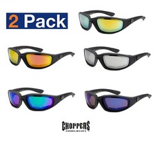 2 Pack Choppers Padded Foam Wind Resistant Motorcycle Riding Mirror Sunglasses