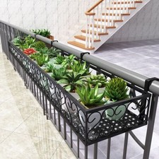Rectangular Hanging Planter Pots Balcony Railing Iron Flower Rack Holder Basket