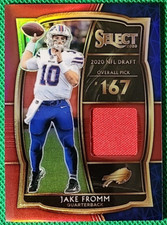 Jake Fromm 2020 Panini Select Football Draft Patch Prizm Rookie Card RC Bills. rookie card picture