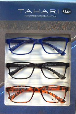 TAHARI 3-PACK PREMIUM READING GLASSES READERS +2.50 MULTI-COLOR NEW AUTHENTIC