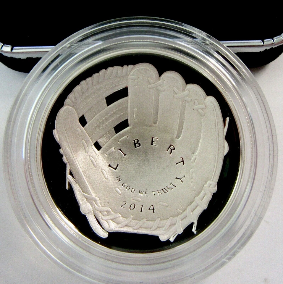 2014p Baseball Commemorative Silver Dollar 90% Silver Curved Deep Cameo Proof - Image 4 of 4