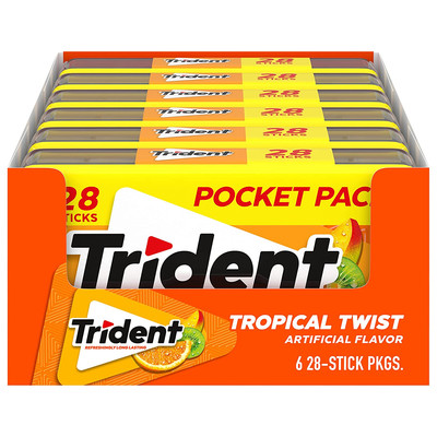 Trident Tropical Twist Sugar Free Gum, 6 Pocket Packs of 28 Pieces (168 Total Pi