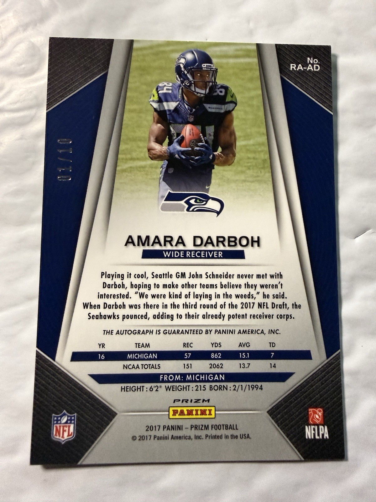 2017 prizm amara darboh gold auto /10 #Ra-ad Mm view 3