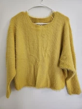 Jessica Simpson Women's Large Mustard Yellow Fuzzy Pullover Sweater