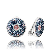 Round Small Clip on Earrings for Women, Elegant Non-Pierced Design 13 - Blue...