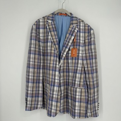 Tallia blazer jacket mens 48R linen check plaid beach summer wedding formal