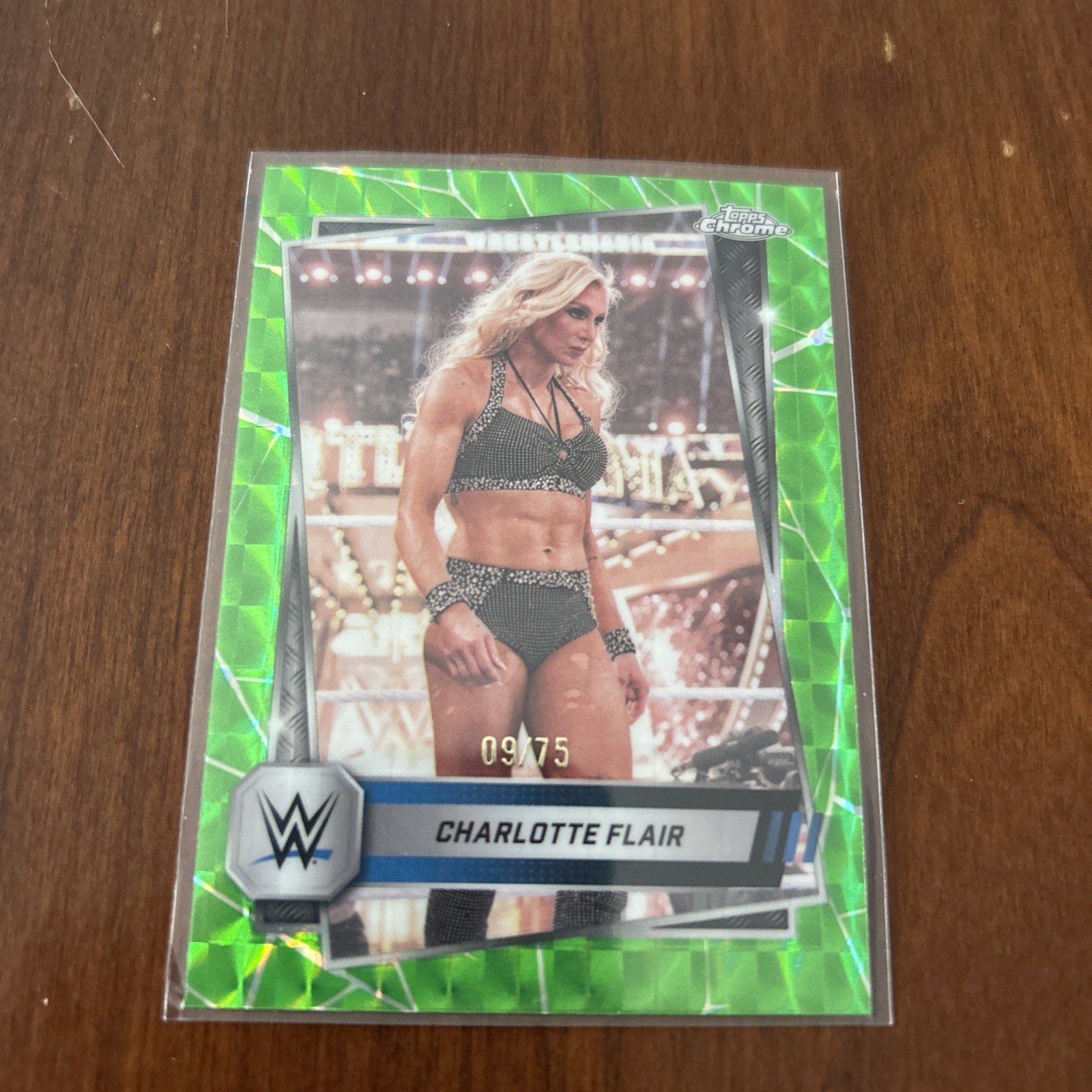 2025 Topps Chrome WWE Green Geometric Refractor #123 Charlotte Flair /75