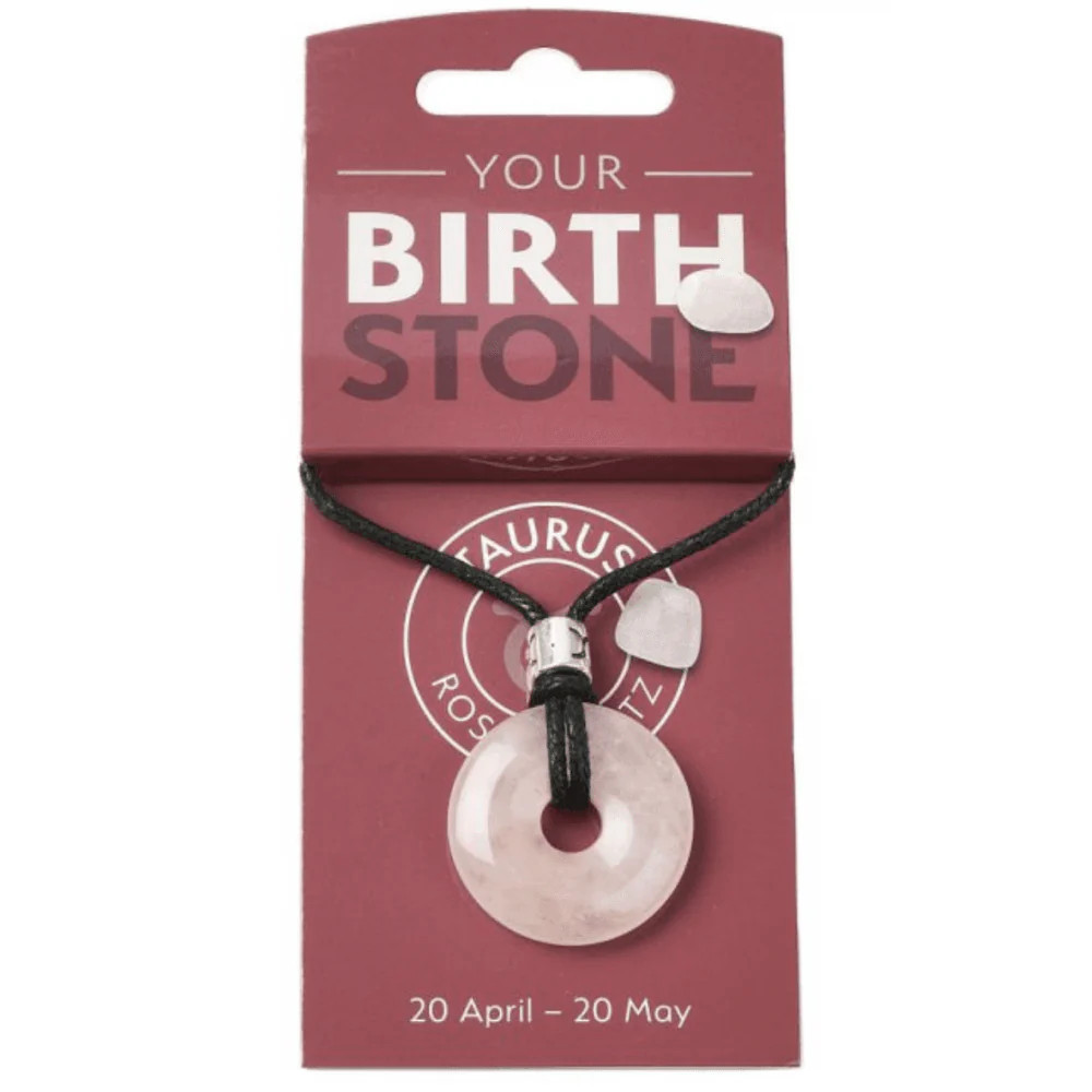 Taurus Birthstone Pendant 30mm - Rose Quartz Zodiac Donut Necklace