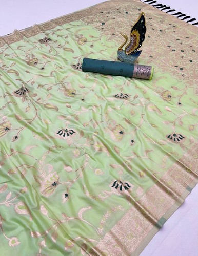 Attractive Soft Silk Cotton Saree With Blouse For Women Festival Wear - Picture 6 of 7