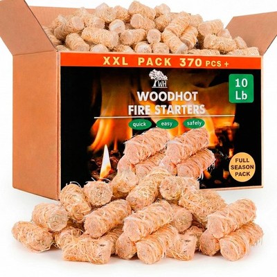 New Best WH 370 pcs Natural Fire Starters for Campfires & Grill - 10lb Large Box