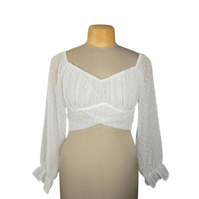 hers & mine White Swiss Dot Sweetheart Neck Crop Top Blouse Women's Size L Chic
