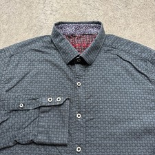 Robert Graham Shirt Men L Blue Diamond Geometric Contrasting Flip Cuff Classic