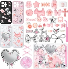 Junk Case Charms Kit - Pink-Silver Themed Flat Back Resin Pieces - Phone Decorat