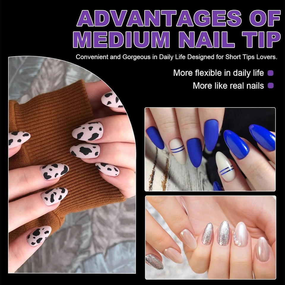 Gel Tips Unghie Finte Mandorla, Copertura Completa False Unghie Finte Kit, Coffi - Immagine 4 di 4