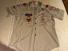 Boy Scouts Of America Official Uniform Shirt Tan Men s XL Short Sleeve Patches