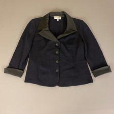 St. John Evening Knit Blazer Jacket Size 12 Navy Blue Jewel Button Accents