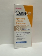 CeraVe Hydrating Mineral Sunscreen SPF 30 Light Sheer Tint  1.7 oz [Exp:12/26+]