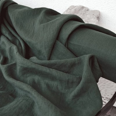 Dark Pine Green Linen Fabric By The Yard Soft Natural Sewing Material 58  Wide