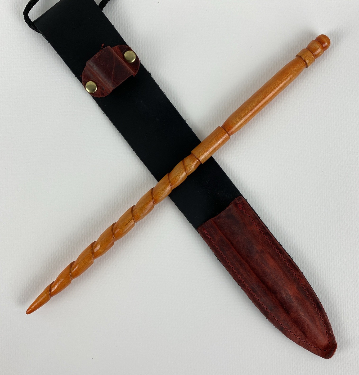 12-Inch Handcrafted Wooden Magic Wand with Leather Sheath for Wizards and Witches