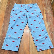 Vintage Lily Pulitzer Blue Pants with Red Embroidered Crab Pattern size 10
