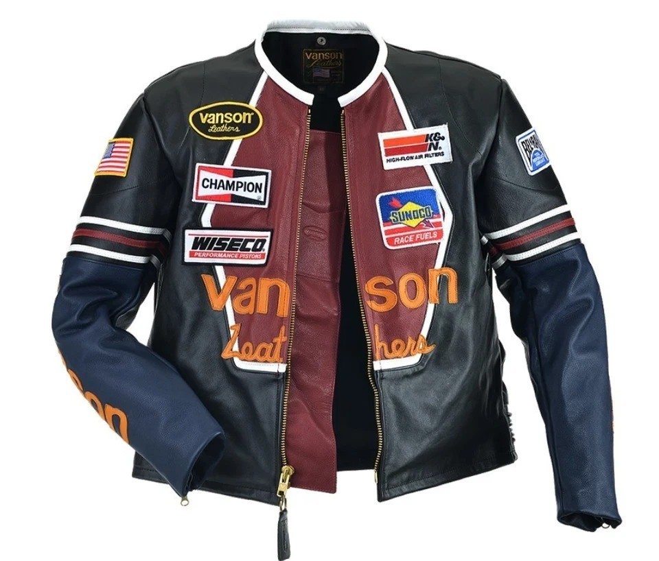 Rare Vanson One Star Black & Red Geunine Leather Motorcycle 