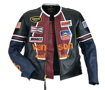 Rare Vanson One Star Black & Red Geunine Leather Motorcycle Racing Jacket