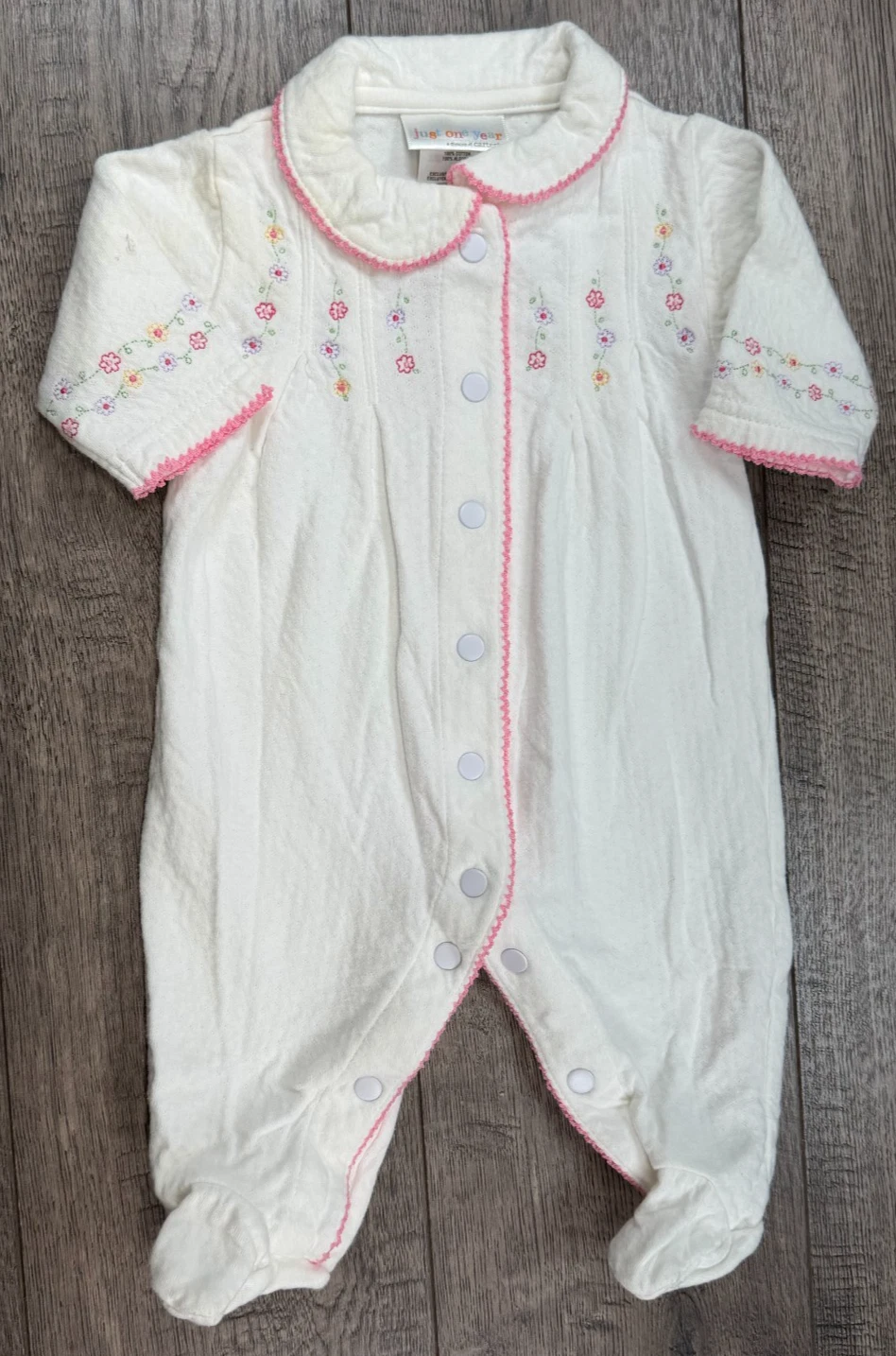Baby Girl Clothes Vintage Nwot Just One Year Newborn White Floral Footed Outfit