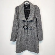 Vintage Y2K A. Byer Pea Coat Size L Gray Longline Collared Belted Wool Blend