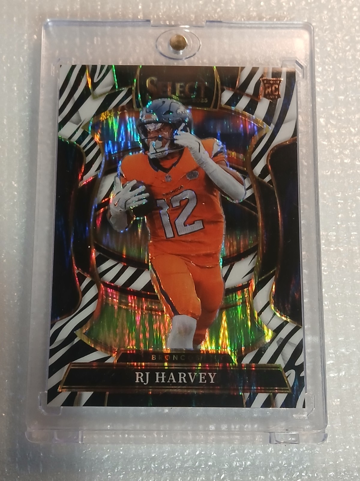 2025 Panini Select - RJ Harvey (RC) #10 Concourse Zebra Shock Prizm SSP CASE HIT
