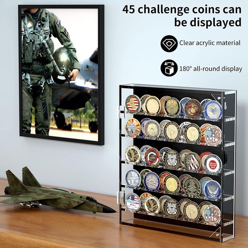 Coin Holder Challenge Coin Display Case Acrylic 45 Military Medals Shadow Box - Picture 2 of 12